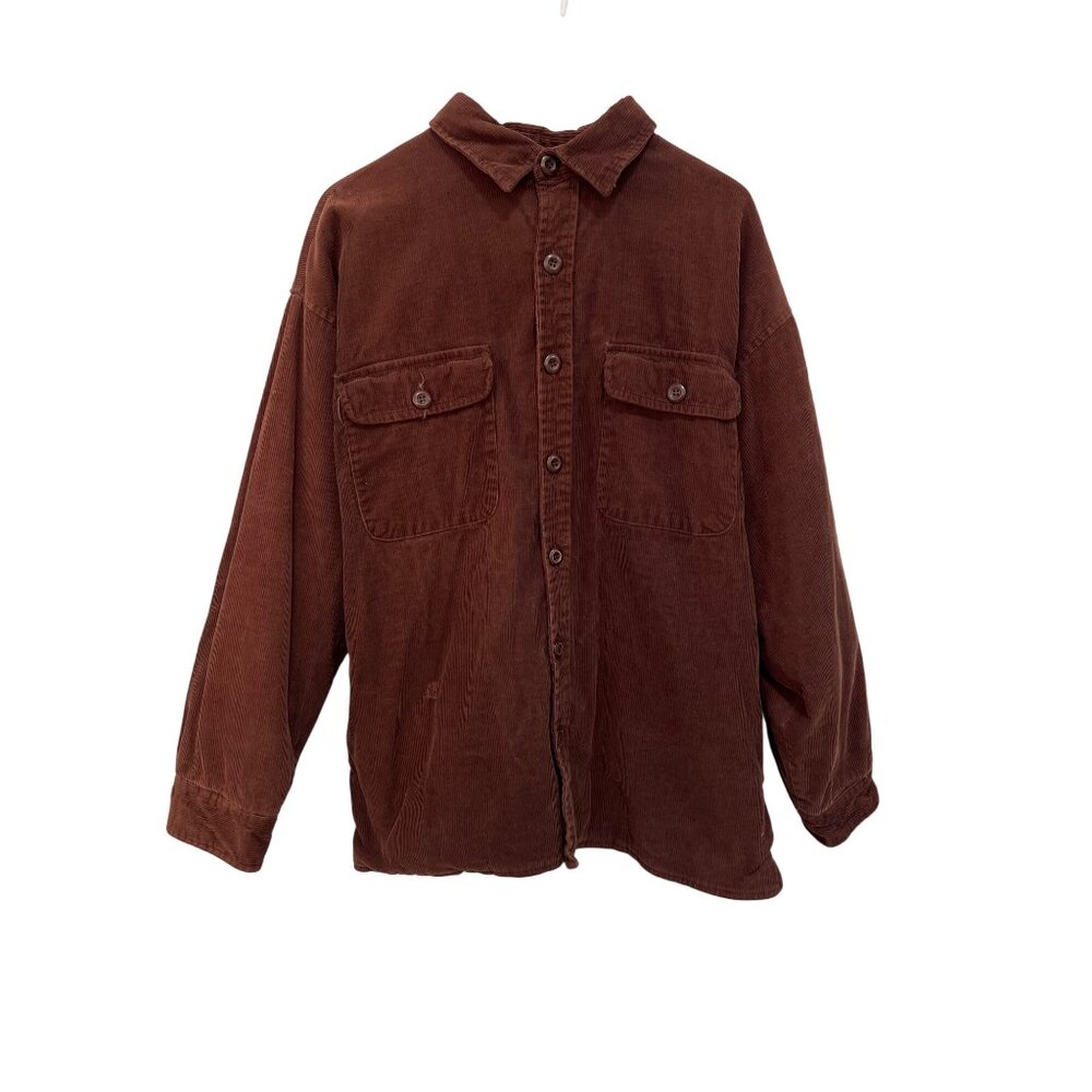 VTG Burnside Corduroy Jacket Size Large Button Front Long Sleeve Brown Outerwear